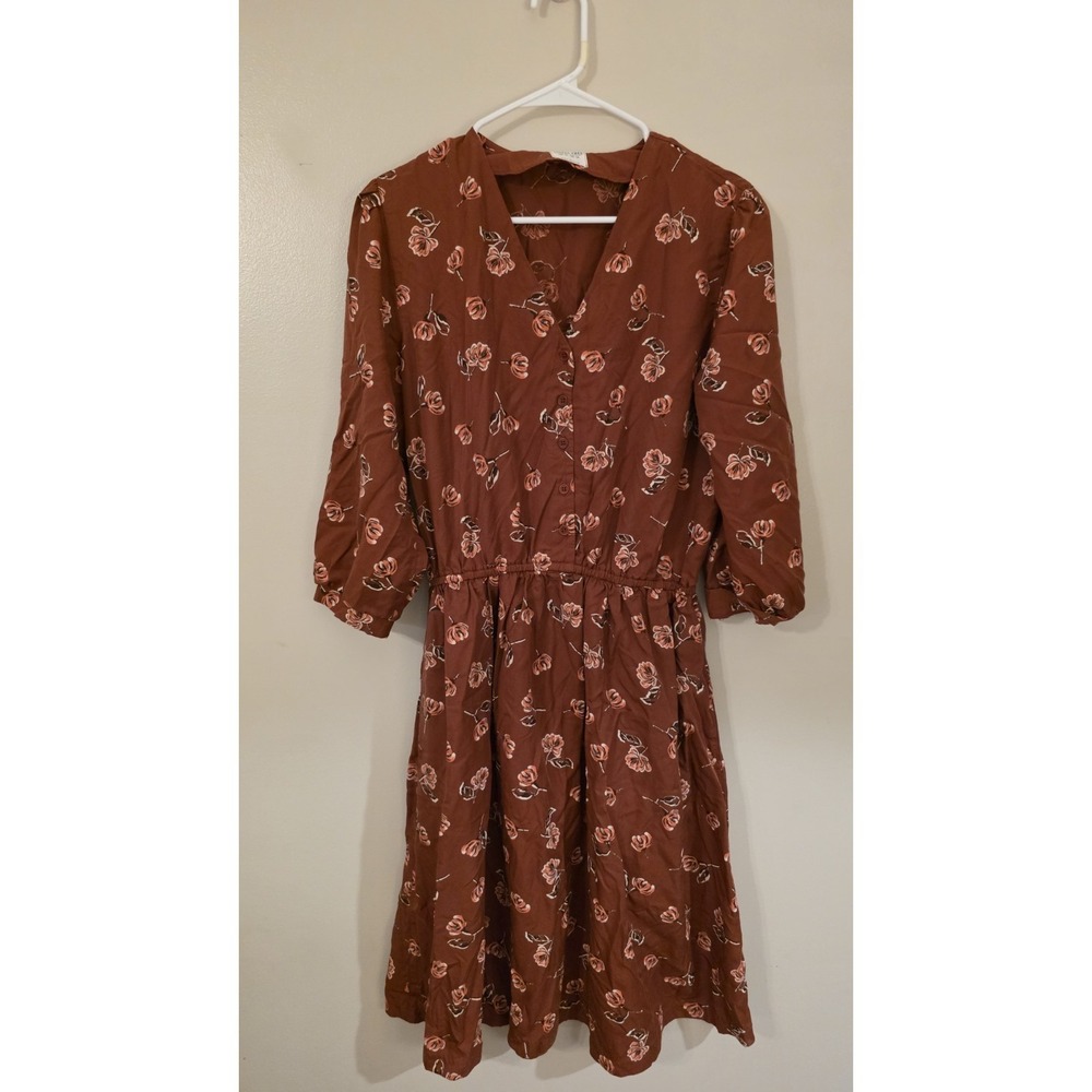People Tree Dress Womens Sz US 12 Tencel 3/4 Sleeves Floral Midi European Brand